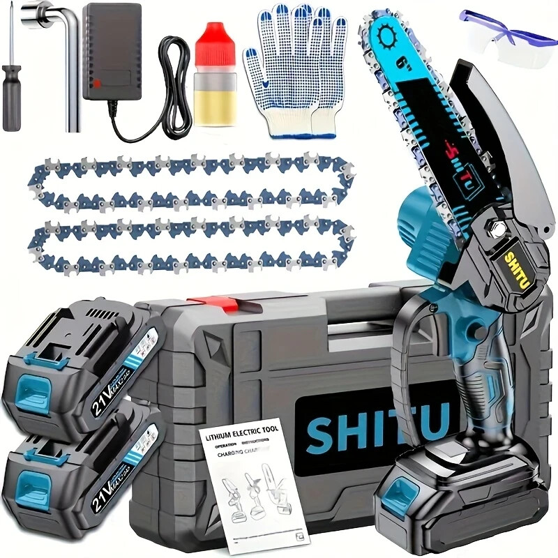 4-6 Inch Cordless Mini Chainsaw with 2 Batteries for Wood Cutting