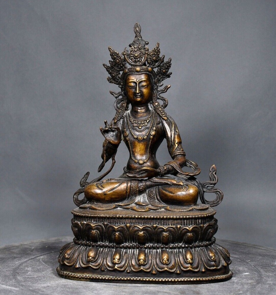 10.2-inch Antique Tibetan Buddhism Bronze White Tara Bodhisattva Temple Statue