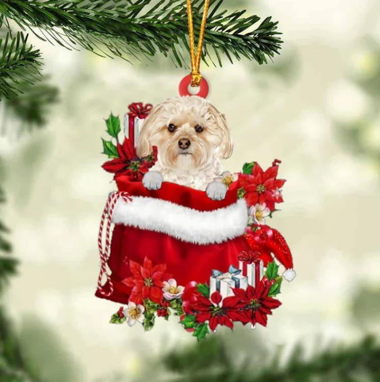 Morkie In Gift Bag Christmas Ornament for Dog Lovers