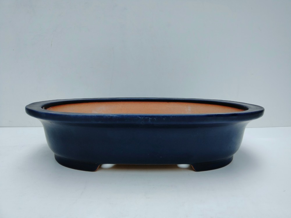 Tokoname Reiho Navy Glazed Deep Oval Bonsai Pot 20.86in 53cm Ex-Large
