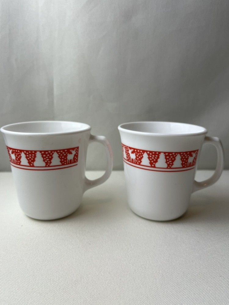 Winter Red & White Mug with Christmas Tree Snowman Reindeer Design for Coffee or Tea