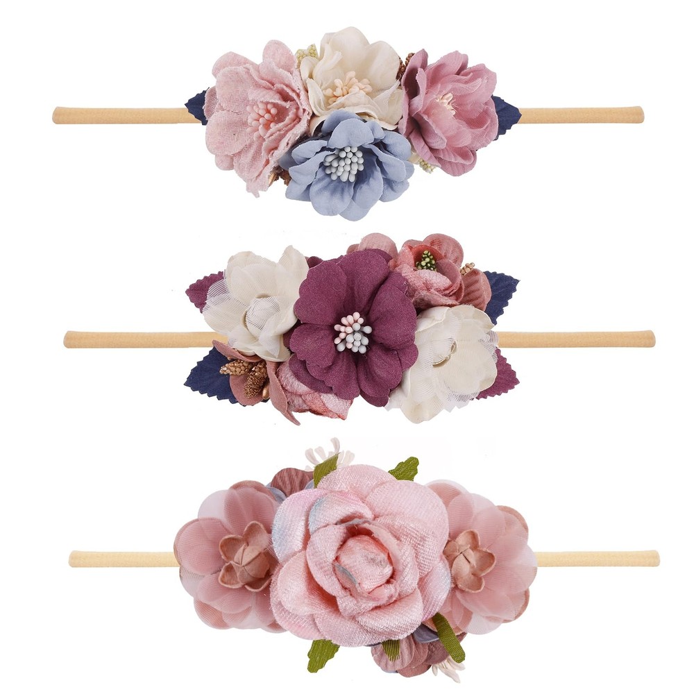 Floral Elastic Headbands for Girls Baby Hair Bows