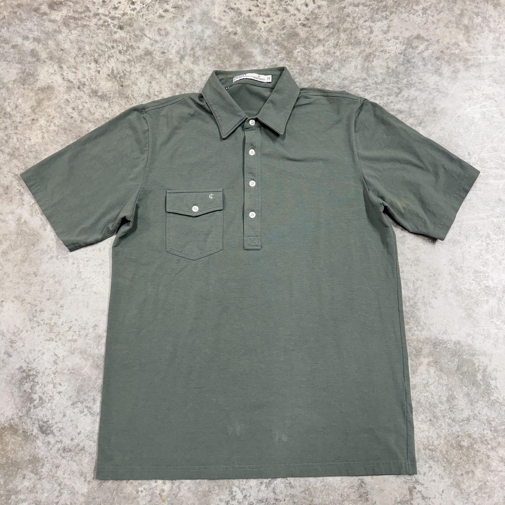 Criquet Polo Shirt Mens Medium Green Solid Pocket Short Sleeve Golf Casual
