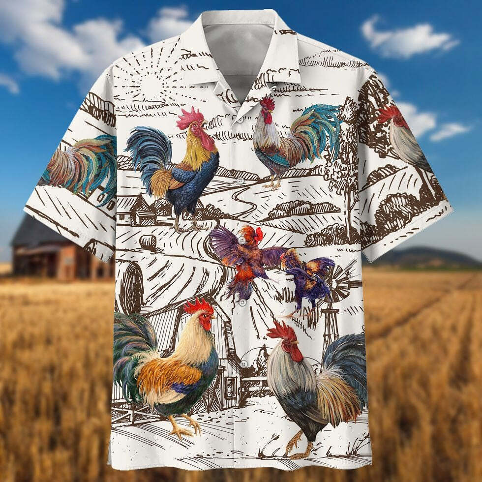 Rooster Farm 3D Hawaiian Shirt Chicken Hawaiian Aloha Beach Shirts Rooster Gift