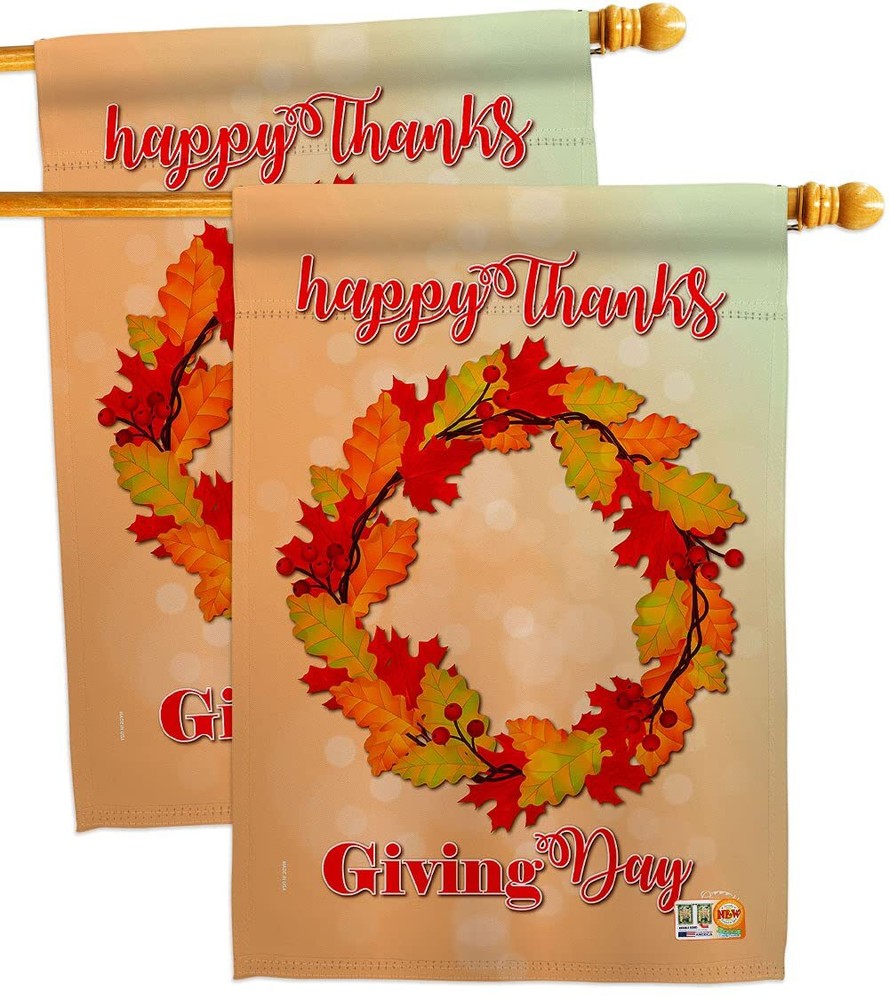 Thanksgiving Fall Turkey Wreath House Flag 2-Pack Gobble Decor  
