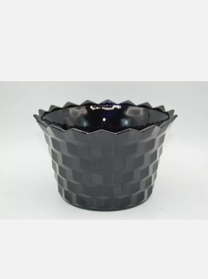 Vintage Black Amethyst Stacked Cube Glass Bowl or Vase 6x3.5 Inch Candy Dish Trinket Holder