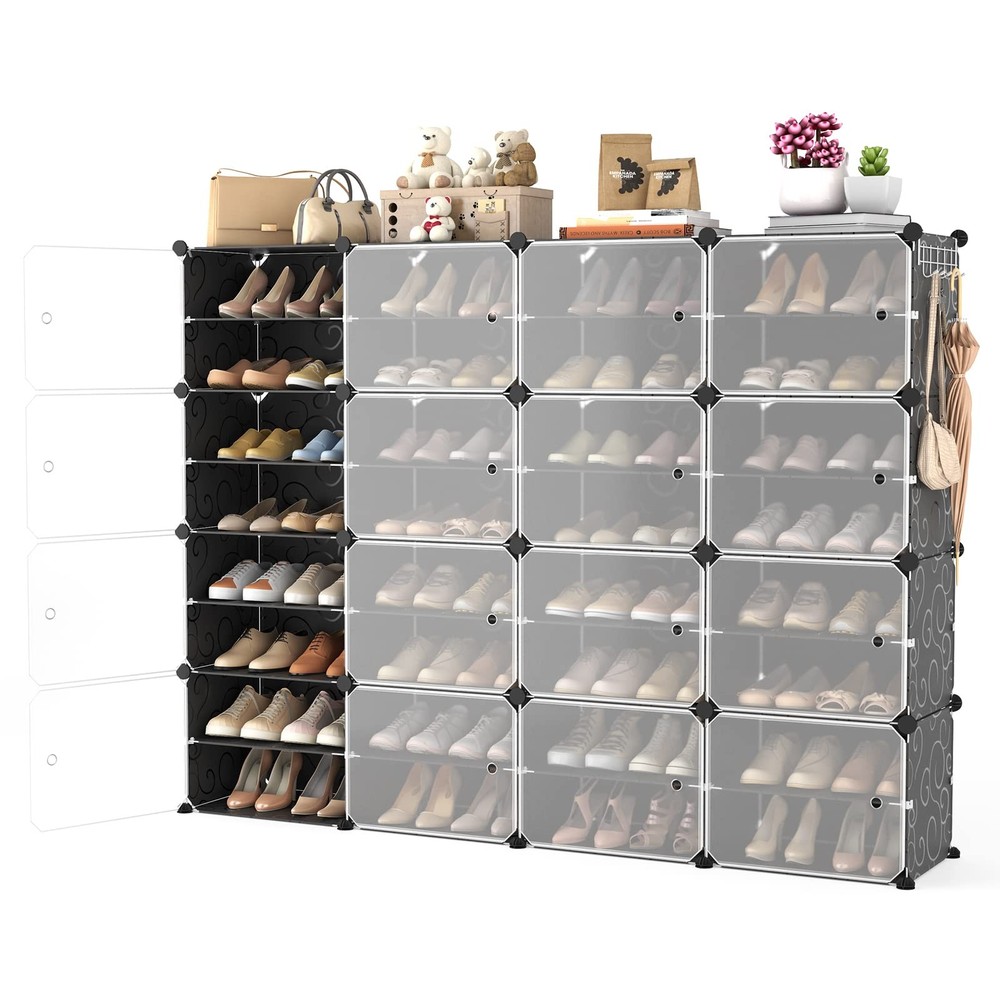 WEXCISE Portable Shoe Rack with Door, 64 Pairs Cabinet Easy Assembly, Plastic...