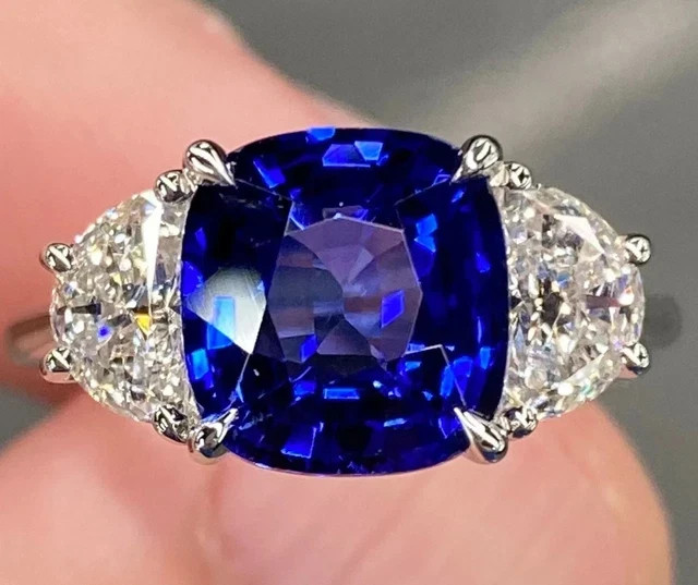 4 Ct Lab-Created Cushion Shape Blue Sapphire Engagement Ring White Gold Plated