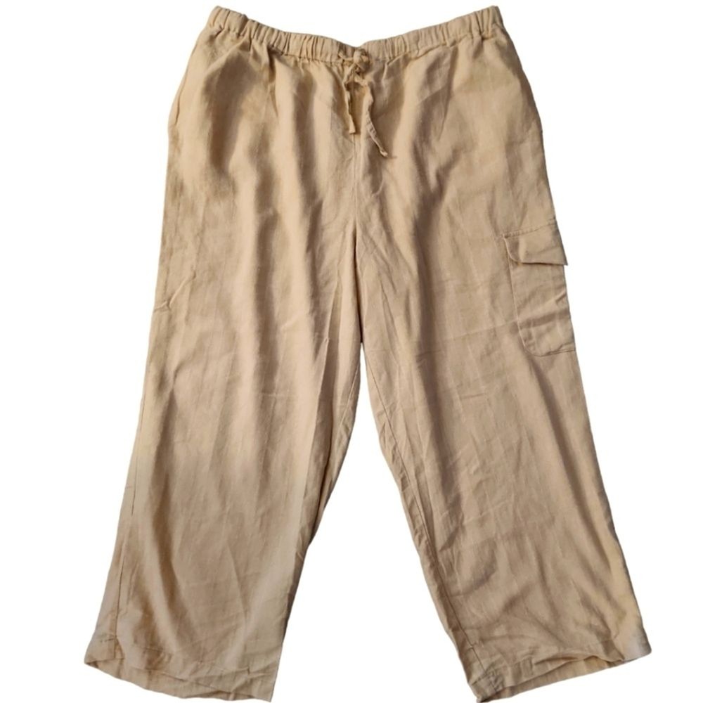 EUC Bill Blass BlassSport LINEN Blend Cropped Drawstring Pants SIZE 14