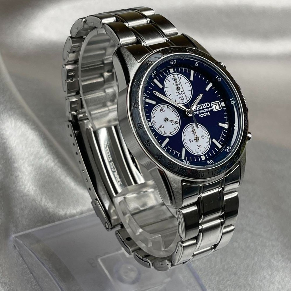 SEIKO 7T92-0DW0 Navy Chronograph Mens Quartz Watch Japan Movement