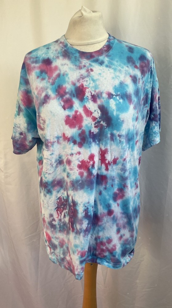 FRUIT OF THE LOOM Mens Tie Dye T-Shirt Blue L Cotton Short Sleeve