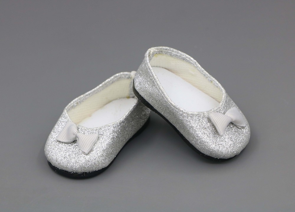 Cute silver glitter flats with bow tie for 18 inch American Girl doll