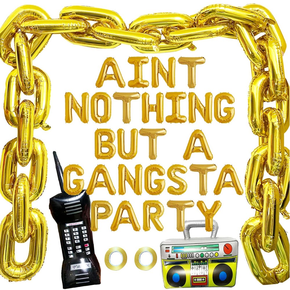 Aint Nothing But A Gangsta Party Balloon Banner Hip Hop Party Decorations Gol...