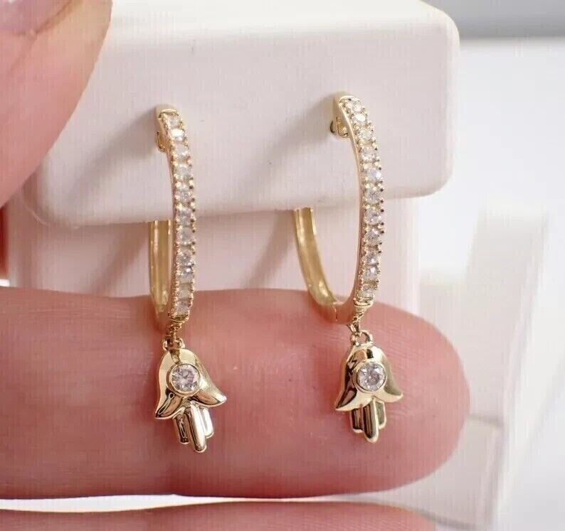 14K Yellow Gold Plated 1.30Ct Round Cut Simulated Diamond Drop/Dangle Earrings