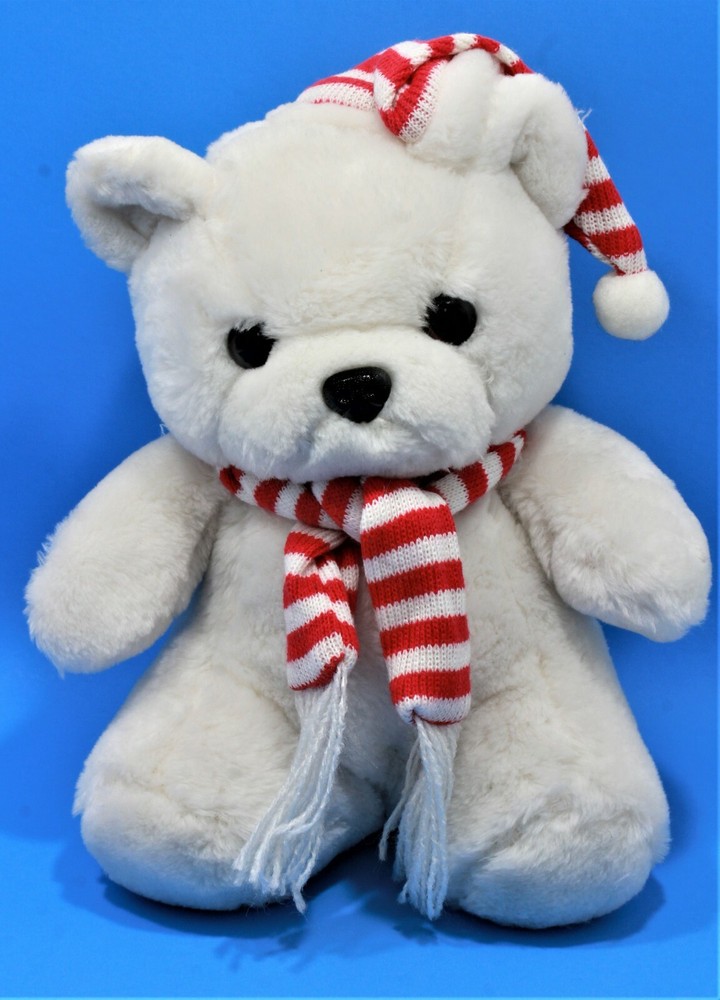 Holiday Teddy Bear Plush with Red Scarf and Hat Snowflake Design