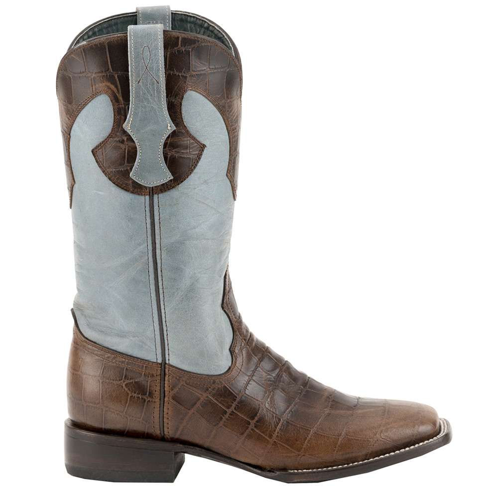 Ferrini Mustang Croc Embossed Square Toe Cowboy  Mens Blue, Brown Casual Boots 4