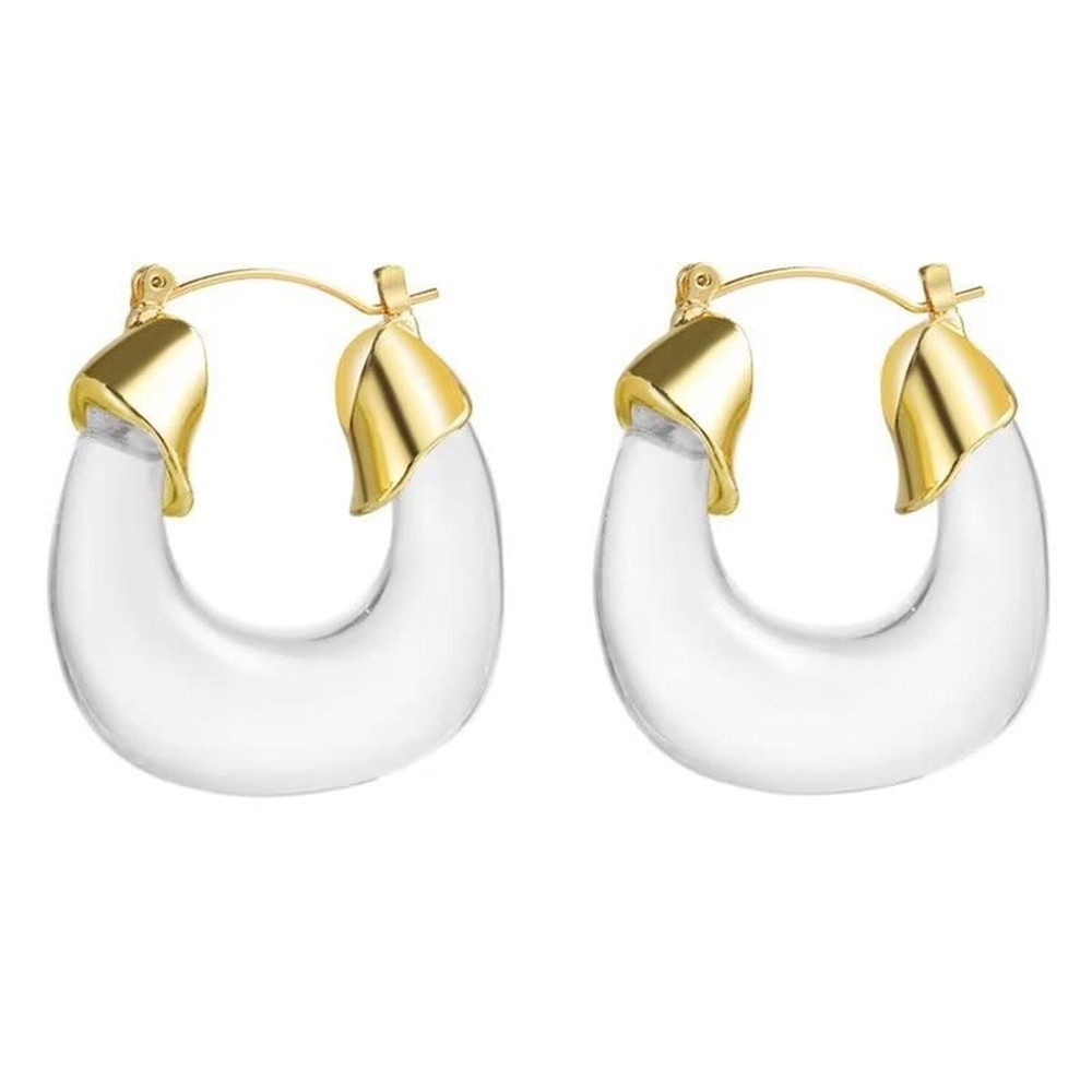 Acrylic Hoop Earrings for Women Gold Plated Geometric Resin Minimalist Clear ...