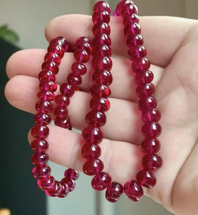 5-8mm Natural Red Corundum Rondelle Smooth Beads 17 Inch Gemstone Jewelry