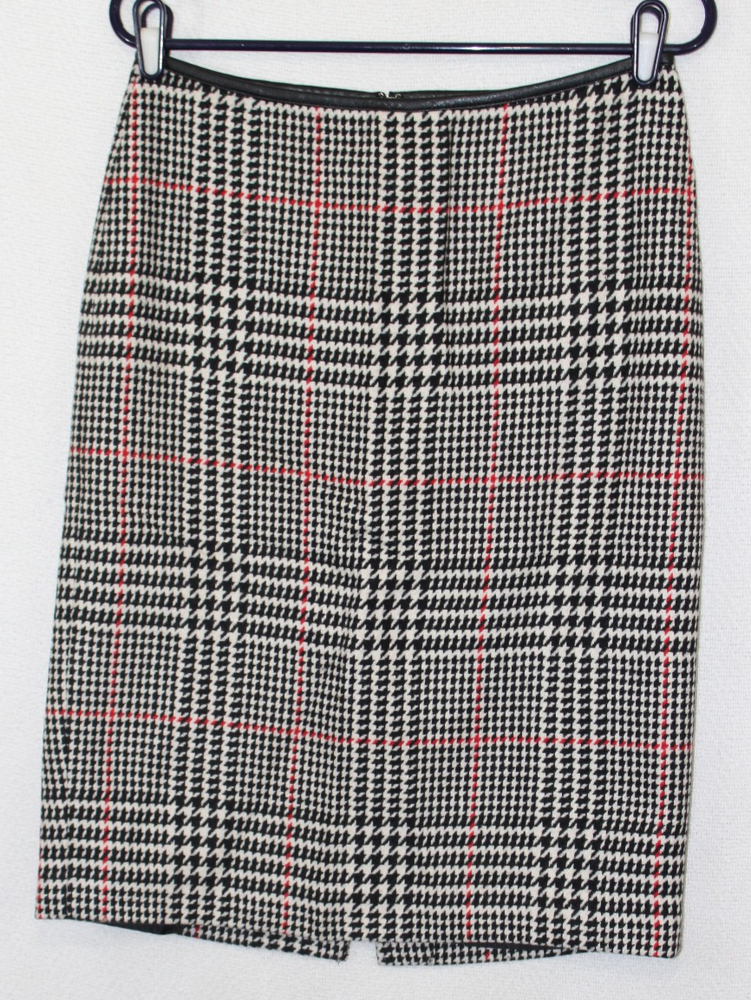 Talbots Sz 6 Black White Houndstooth Tweed Wool Blend Pencil Skirt Lined