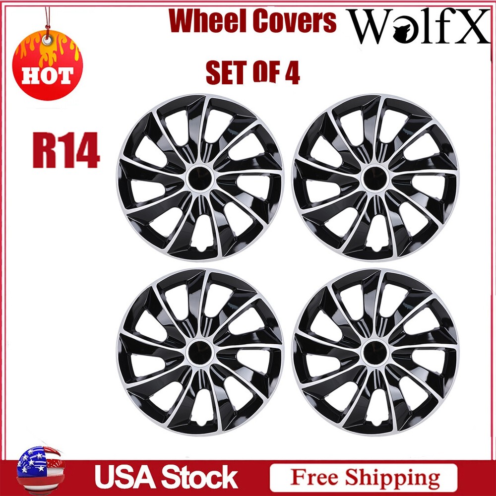 14 Inch Set of 4 Snap On Wheel Covers for R14 Tires and Steel Rims