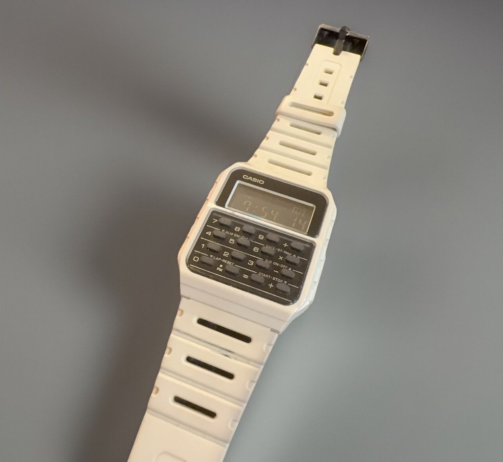 Casio Databank Men's Quartz Calculator White Resin Band 34mm Watch Ca53wf-8b