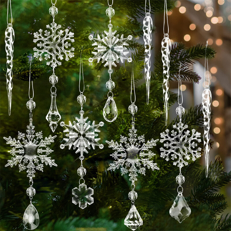 10PCS Christmas Tree Clear Glass Icicle Ornaments Decoration Xmas Home Decor