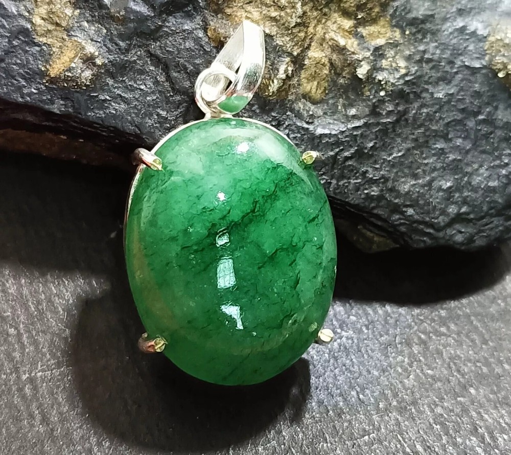 Certified 32.20 Ct Natural Emerald 925 Solid Silver Oval Cut Pendant Gemstone