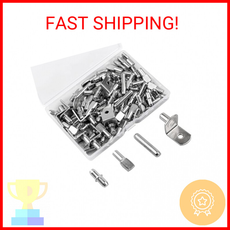 Upgraded 104-Piece 5mm & 1/4 Inch Nickel Shelf Pegs Kit for Cabinets