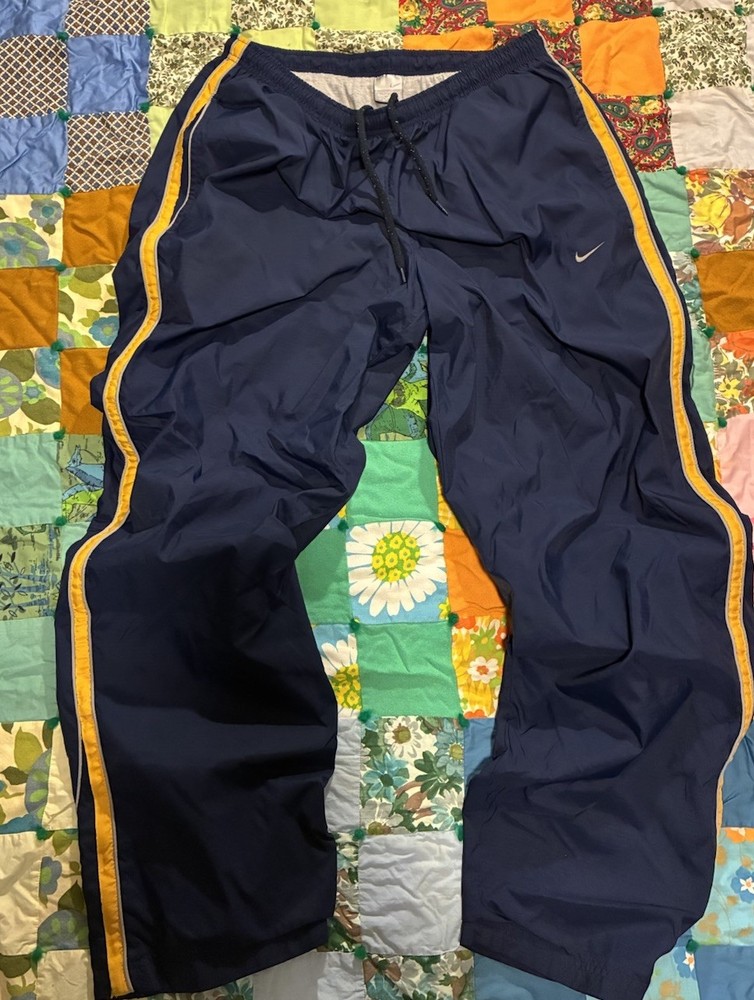 Vintage Nike Striped Track Pants Men’s Size XL Black Ankle Zip Drawstring Y2K