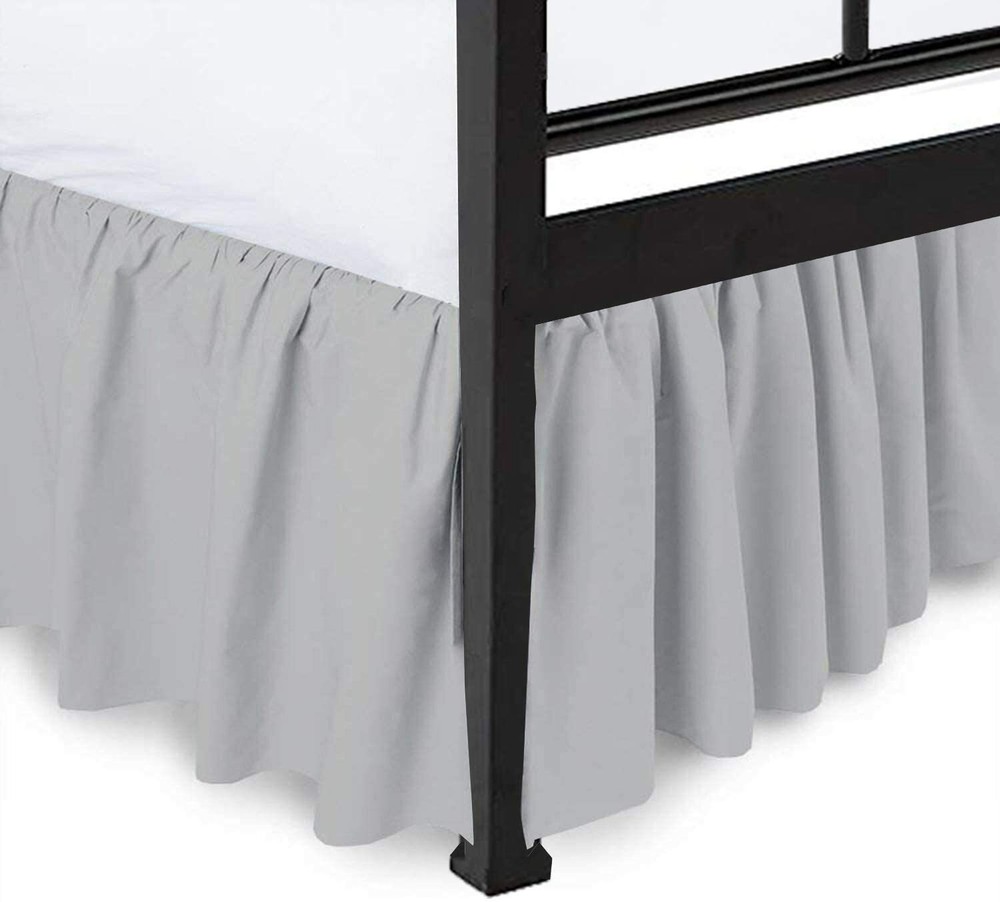 Ruffled Bed Skirt with Split Corners Queen LT- Gray 14inch Drop 100%Cotton 600TC