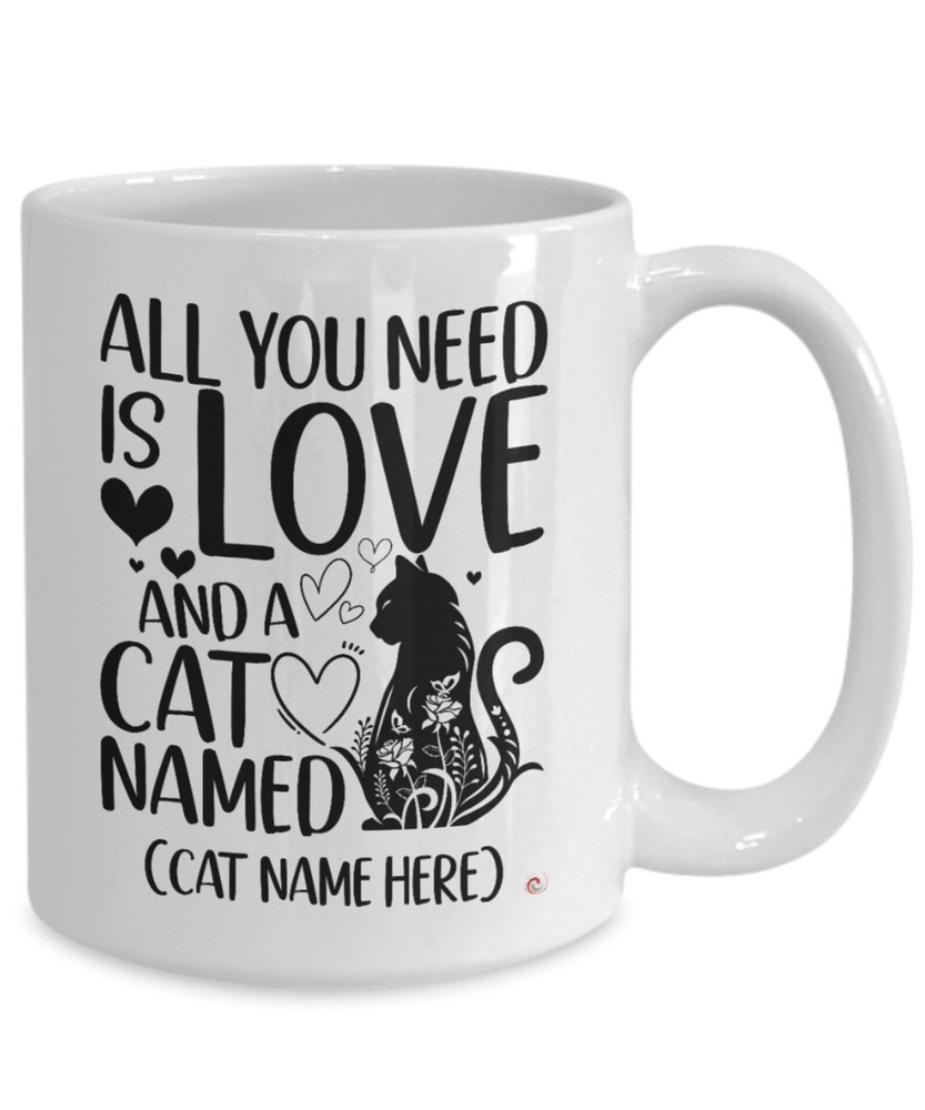 Custom Cat Mug - Love & a Cat Named Coffee on White