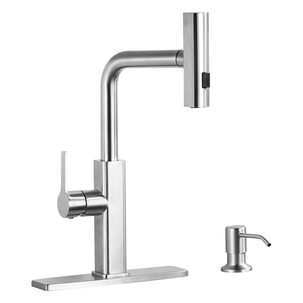 High-Arc Waterfall Kitchen Faucet with Pull-Down Sprayer & Soap Dispenser