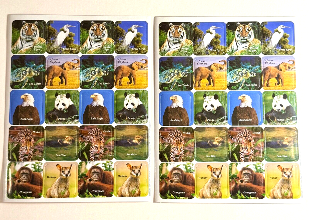 Vintage 40 Sticker Safari Animal Tiger Bald Eagle Sea Turtle Panda Otter Wallaby