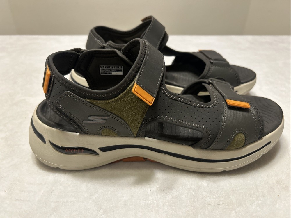 Skechers Men’s Size 10 GO WALK Arch Fit Sandals Mission Gray Orange 229020