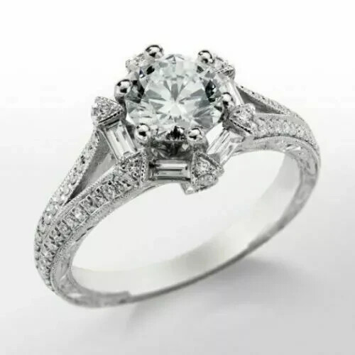 2Ct Round Cut Lab Created Diamond Women's Engagement Ring 14k White Gold Plated