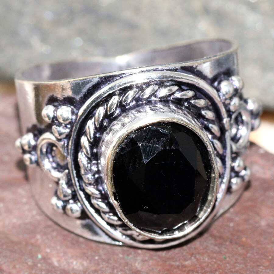 925 Silver Plated Black Onyx Ethnic Ring Handmade Jewelry Size US 7.5 JW