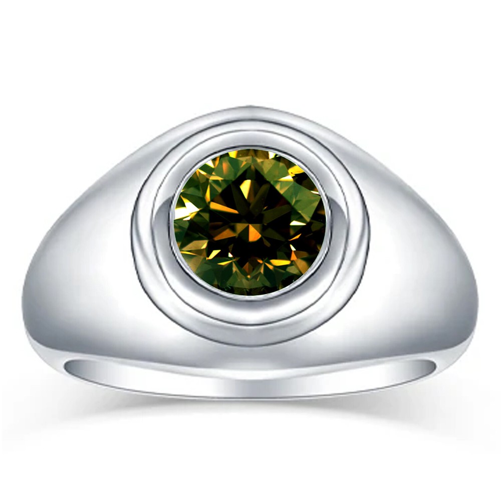 2.04 Ct VVS1 Round Brown Moissanite Silver Men's Dome Bezel Ring