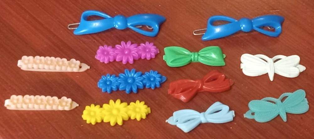 Lot Of 12 Vintage Hair Barrettes Goody And Unbranded  ~Flowers~Bows~Dragonflies