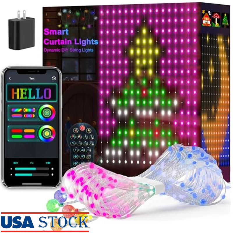 Smart 256 LED Curtain Lights with Remote, Music Sync, DIY Indoor/Outdoor Decoration