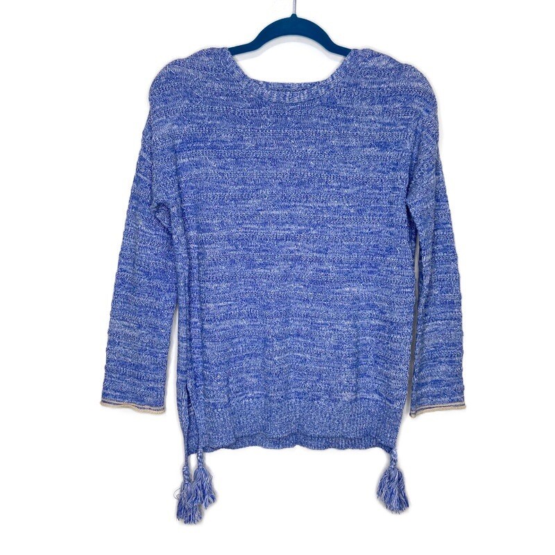 NWT Islefield Jenna Island Stitch Cotton Knit Bluebell Marled Tassel Sweater Med