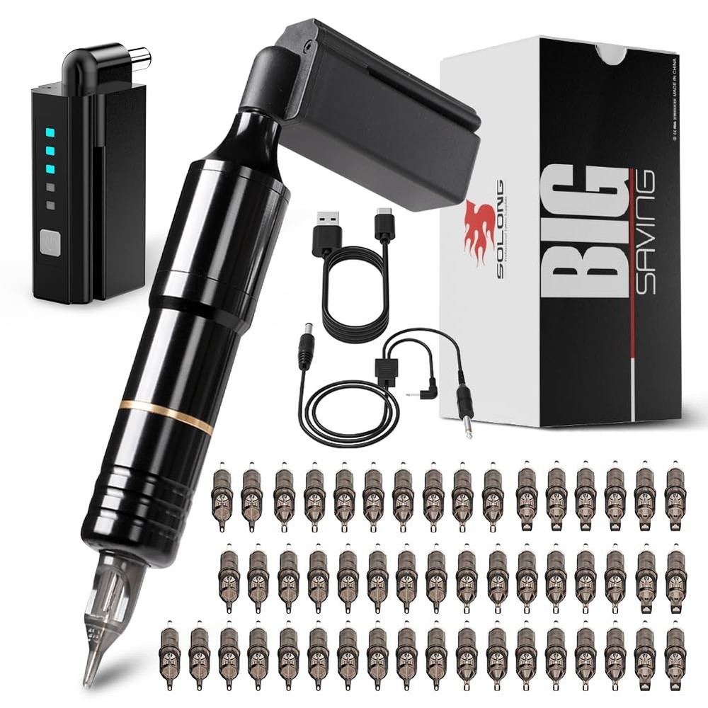 Tattoo Pen Kit Rotary Tattoo Gun Machine with Power Supply 50Pcs EM128KITPRD50-1