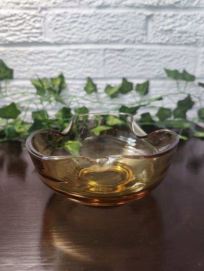 Vintage Anchor Hocking Amber Pinched Glass Dip Bowl 5