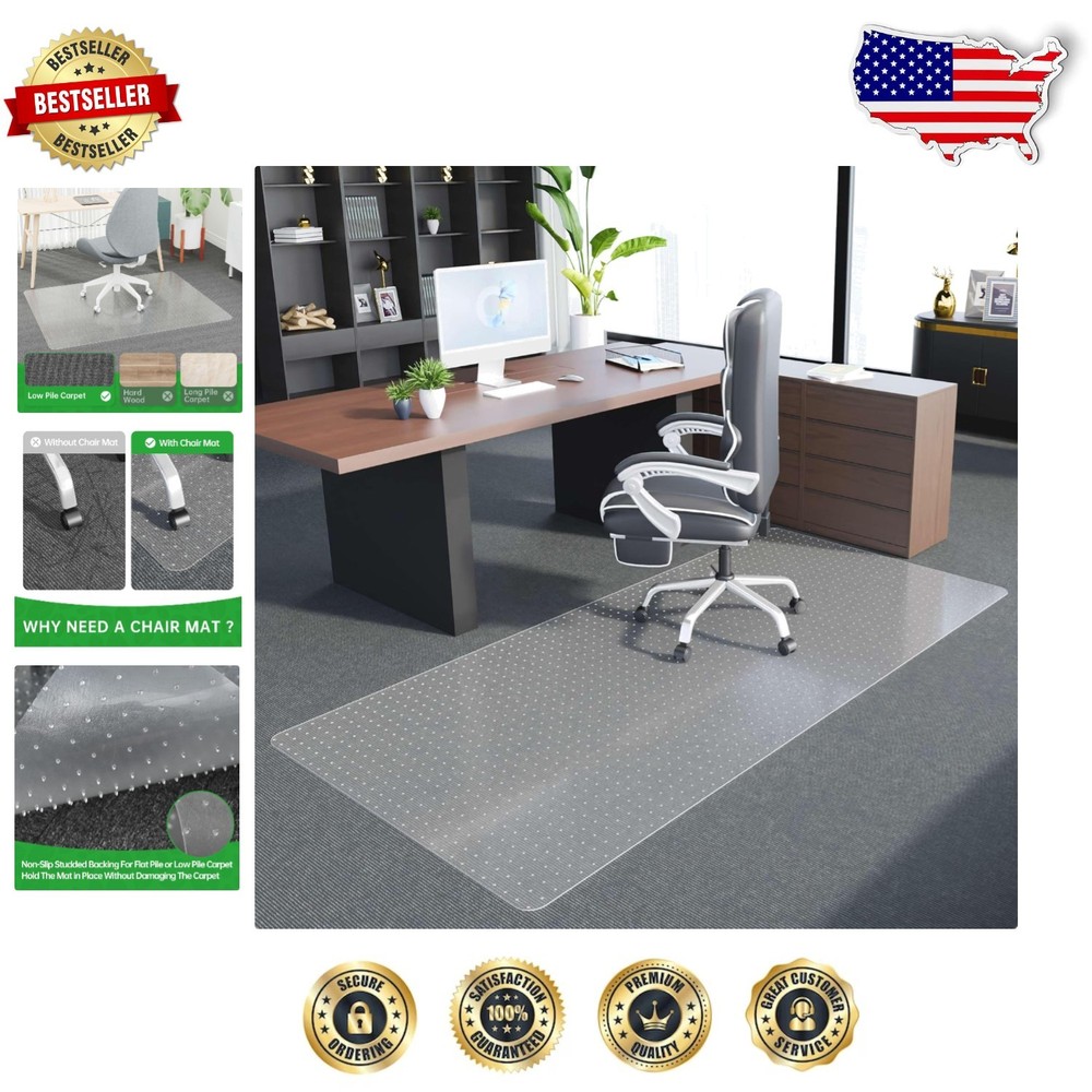 Thick Clear Waterproof Chair Mat with Gripper Studs for Low Pile Carpets
