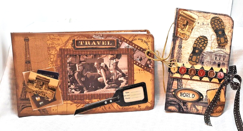 Vintage-look World Traveler-themed Gifts - Notebook/Photo Album 3D Accents