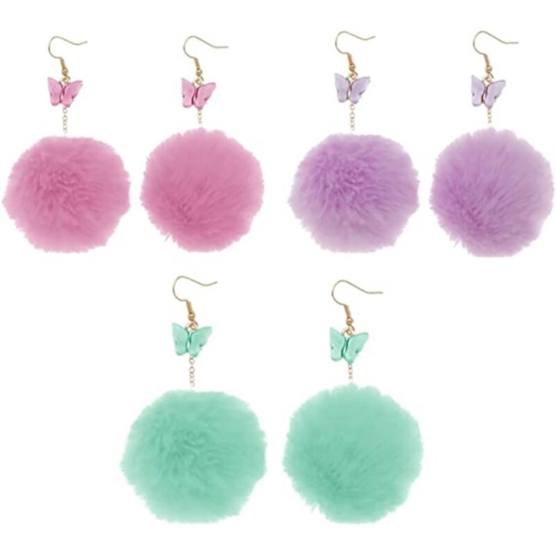Ladies Butterflies Pendant Earrings Artificial Fur Earrings