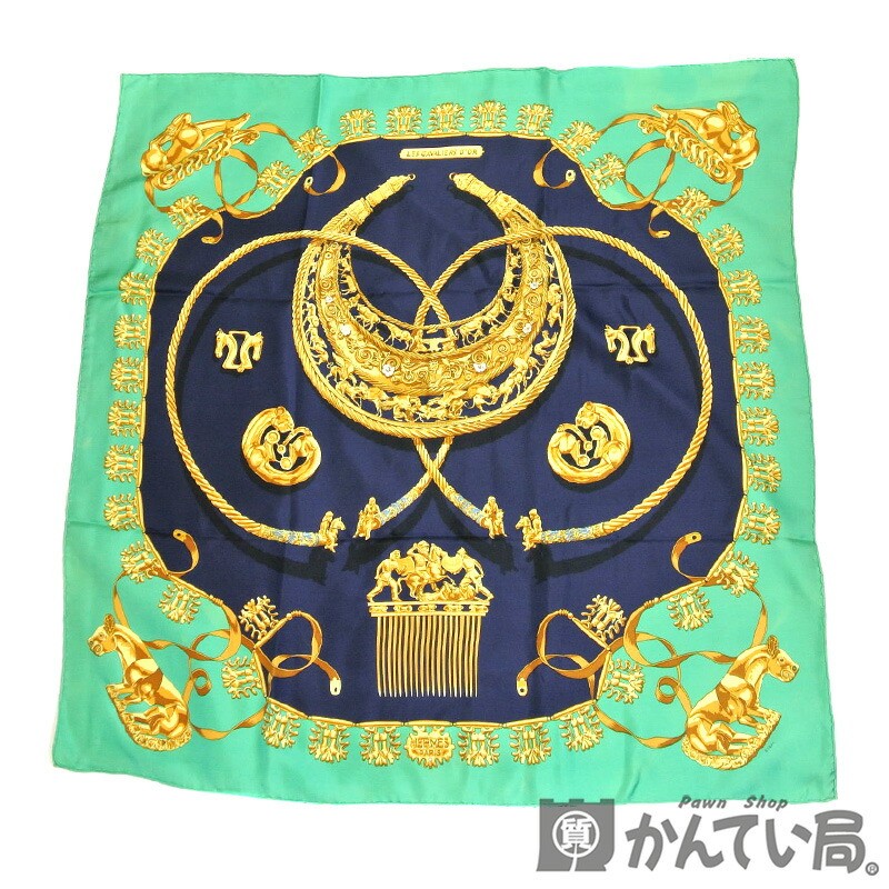 HERMES 100 Silk Scarf Les Cavaliers D Or Golden Knight Carres 90