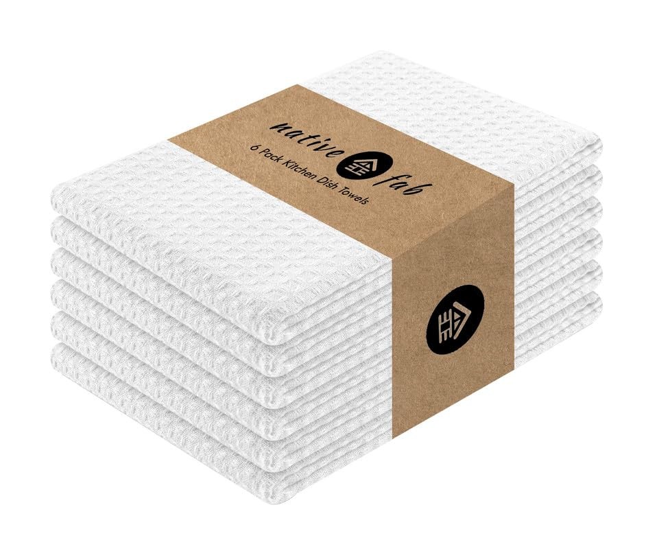 Cotton Kitchen Towel with Hanging Loop 16x26 inches, 6-Pack, Waffle Weave Kit...