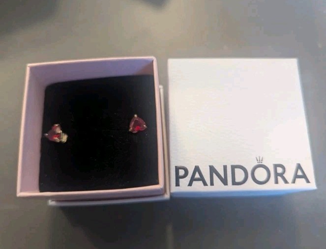 Pandora Red Heart Stud Earrings in Sterling Silver