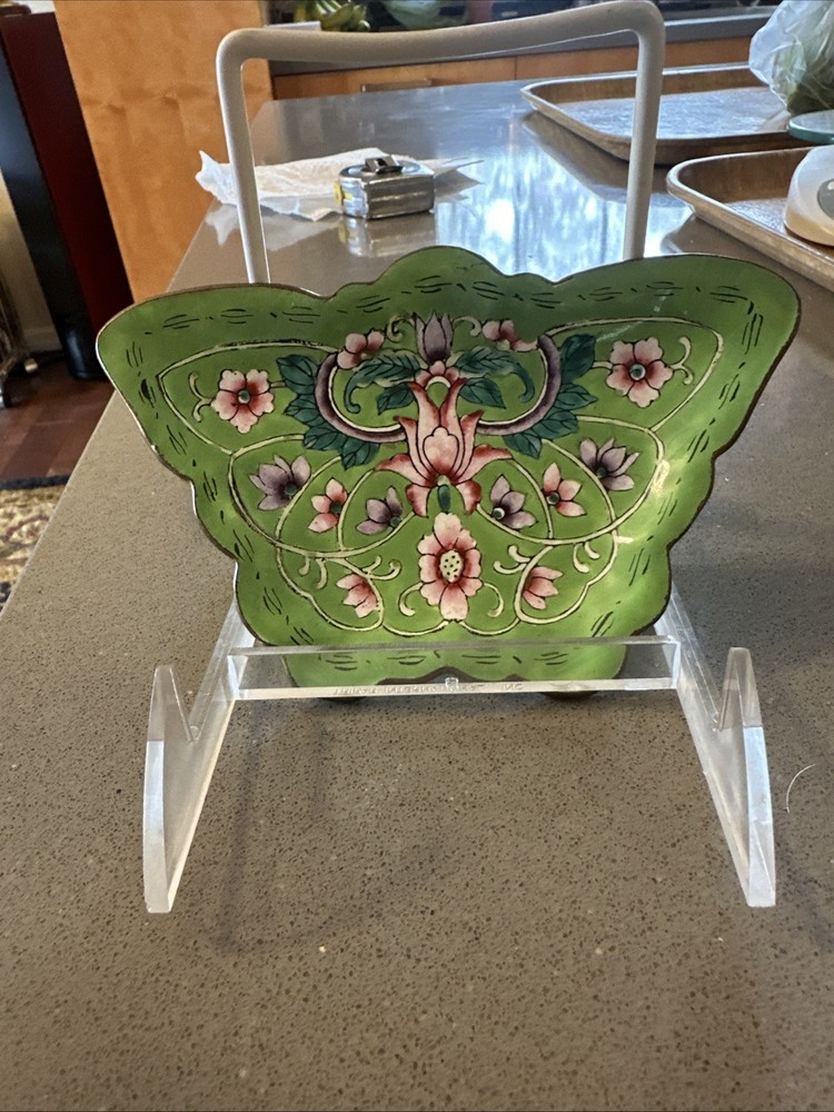 Beautiful Vintage Enamel Decorated Butterfly Shape Jewel Trinket dish