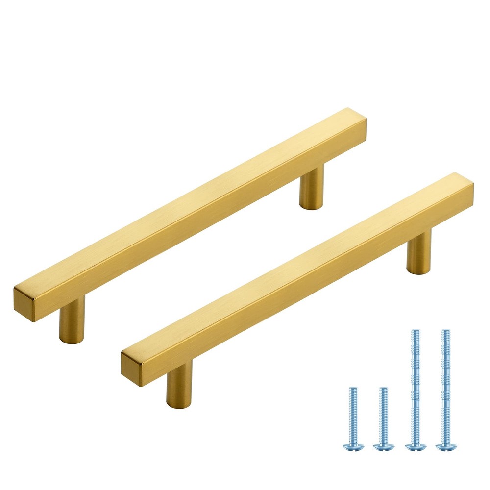 JOY DECOR 10 Pack Brushed Brass Kitchen Cabinet Drawer Pulls Square Bar Handles